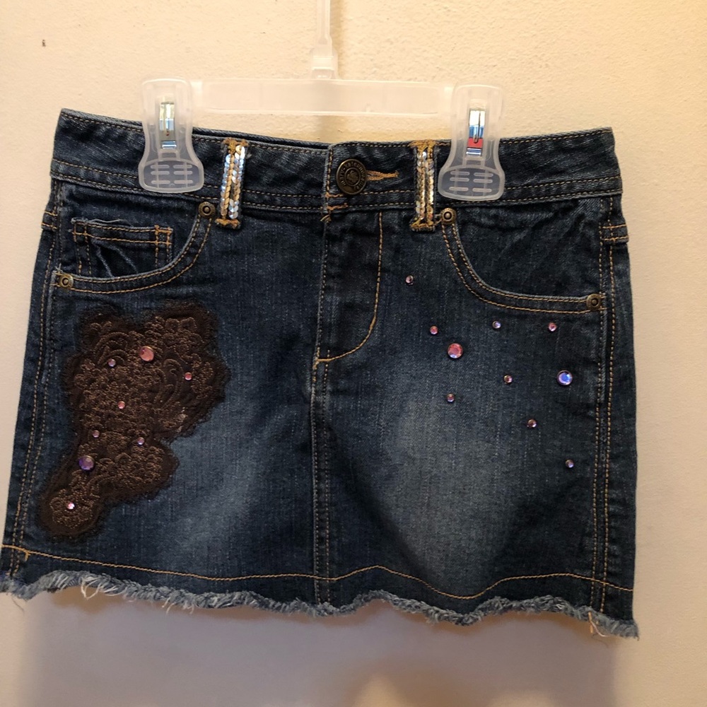 blue Jean mini skirt w/design and rhinestones